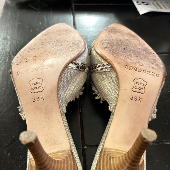 Apepazza Kitten Heel Mules, Linen adorned with snakeskin & crystal details  8.5 - Picture 8 of 12